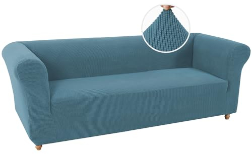 Sofabezüge Stretch Couchbezüge Anti-Rutsch Sofa Schonbezug mit Armlehne Spandex Jacquard Sofa Überwürfe rutschfest Sofa Überzug Waschbare Sofabezug für Haustiere (3-Sitzer,Staubiges Blau)