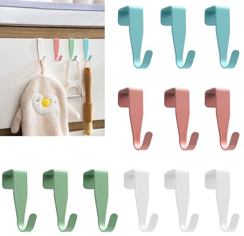 GOTRUST 12pcs Over The Door Hooks Color, Small Over Cupboards Hook for Hanging, Over Kitchen Cabinet Single Hooks for Bedroom, Bathroom, Wardrobe - Pink, White, Blue, Green