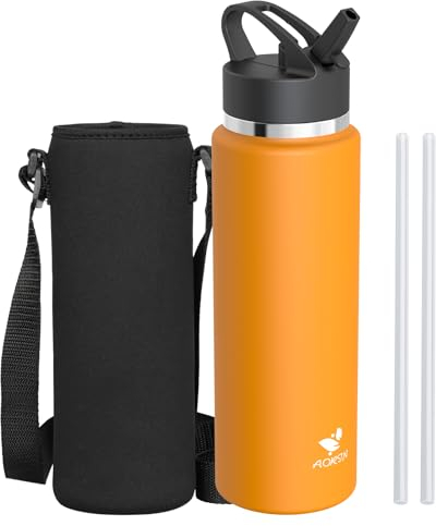 AORIN Botella de Acero Inoxidable - 1L - Botella Termica con Pajita Sin BPA - Botellas Aislamiento Al Vacío de Fugas -Reutilizable Frasco Térmico para Deporte, Oficina, Yoga, Viajes