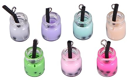 NUOBESTY 20pcs Pearl Milk Tea Earrings Diy Jewelry Accessories Pendant Key Chain for Lovers Colorful Simulation Pearl Tea Earrings