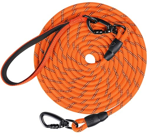 Joytale Schleppleine für Hunde, Starke Hundeleine für Große Mittlere Hunde, Reflektierende 5m 10m 15m 20m Lang, Gepolsterter Griff, Abschließbarer Karabiner (Orange, 10m)