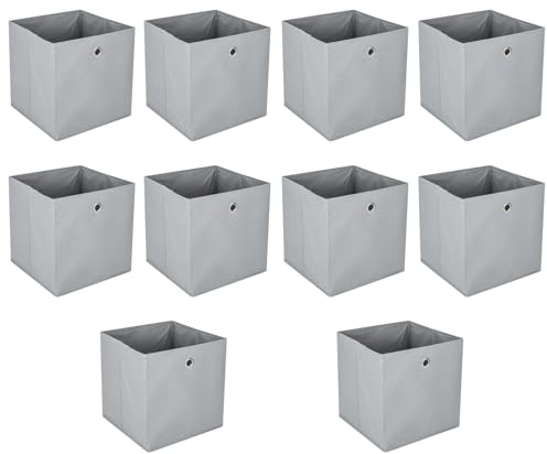 Trintion 10er Set Aufbewahrungsbox Faltbox Faltbare Stoff Faltkiste mit Fingerloch 32 x 32 x 32 cm für Kallax Regale oder Raumteiler Grau