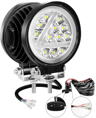 AUXTINGS 4 Zoll 10cm Runden Gelbe und Weiß Led Nebelscheinwerfer,36W Arbeitsscheinwerfer mit Verkabelung Scheinwerfer Fit für Motorrad LKW SUV ATV Boot Traktor Offroad,12V 24V Fahrlicht