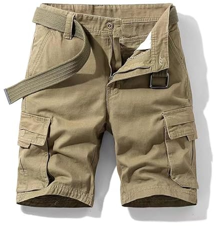 Hommes Shorts Bermudas Cargo Outdoor Coton Casual Lâche avec Poche Pantalon Court de Loisirs (FR/ES, Alpha/Lettres, M, Taille Normale, Taille Normale, Kaki)