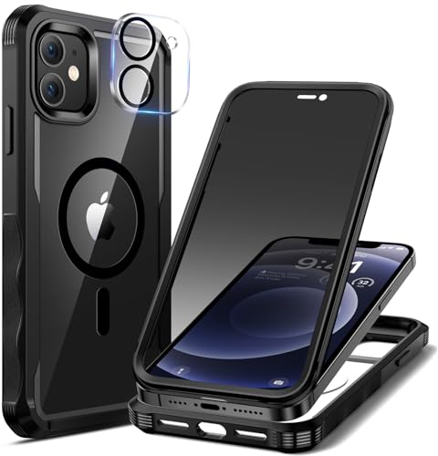 seacosmo Sichtschutz für iPhone 12 Hülle [Kompatibel mit Magnetisch], Anti-Spy Handyhülle 360 Grad Schutzhülle, Stoßfestes Case mit Eingebautem Privacy Panzerglas und Kamera Schutzfolie [9H HD]