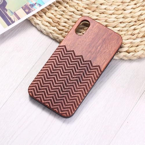 WSDSM pour iPhone14 14ProMax 14Plus 13Promax 13 12 11 Pare-Chocs en Bois Naturel de Vague géométrique gravée, Bois de Rose, pour iphone 12Pro Max