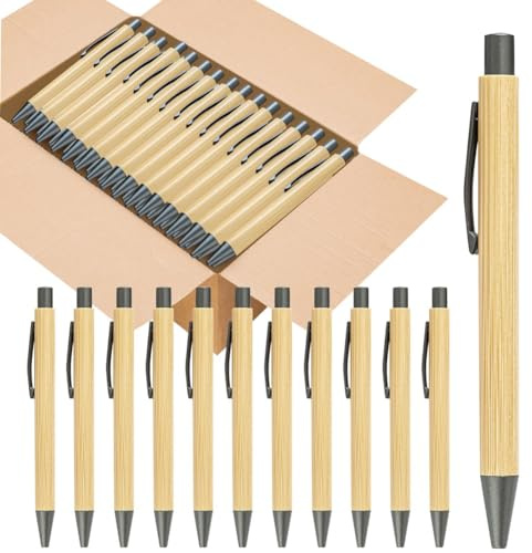 Wisboey 100 Stück Bambus-Stifte, Großpackung, Bambusstifte, Gravur, Kugelschreiber, Geschenkstift, Großpackung, Hohe Qualität