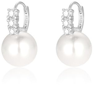 Oivzziy Perlenohrringe für Damen, 925er Sterling Silber mit österreichischen Kristallen Diamant, Huggie Creolen Perlen Hängeohrringe, edler Schmuck Geschenke für Frauen
