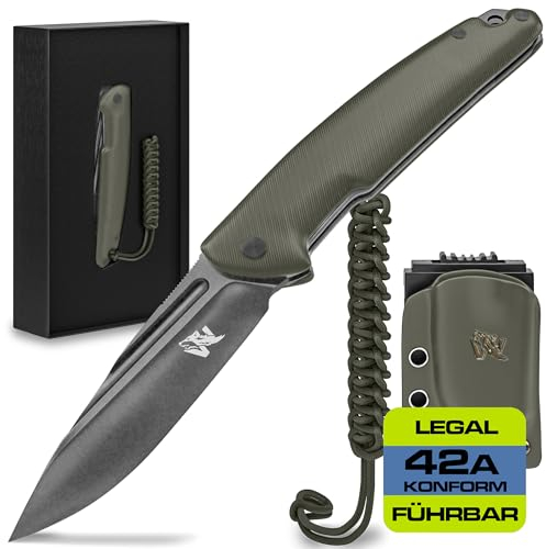 Wolfgangs NIGRUM Zweihandmesser Klappmesser aus feinstem D2 Stahl - Legales Taschenmesser Klappmesser - Rebustes Outdoor Messer Survival - Klappmesser Outdoor inkl. Kydex Holster