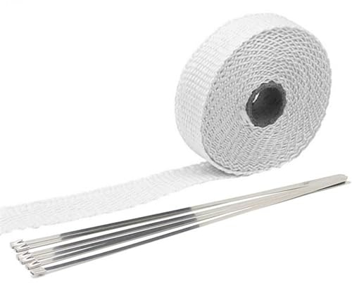 WANGZEYU Hitzeschutzband Motorrad Auspuff Thermischer Auspuff 2,5 cm * 5 m Auspuff Wärmeband Wrap Rohr Wrap Shields Krümmer Header Isolationsrolle Auspuff Dichtband (Color : 2.5x5m White)