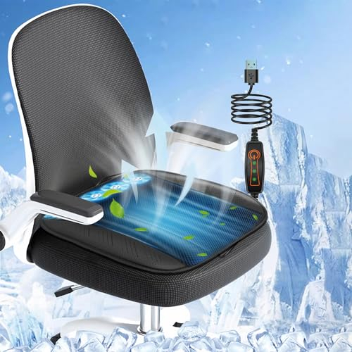 LifeUp USB-Kühl-Sitzbezug für Auto, Bürostuhl, kühlendes Sitzkissen mit 5 Ventilatoren, Autositz-Kühlkissen, Sommer, atmungsaktiv, für Autos, SUV, LKW, Bürostuhl, 1 Stück (schwarz)