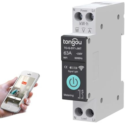 Interrupteur sans fil Wifi Tuya,1P 10A 16A 20A 25A 32A 40A 50A 63A DIY Interrupteur Intelligent TUYA/Smart Life APP Remote Contrôle, Commande Vocale et Timmer, WiFi Smart Switch avec Mesure (63A)