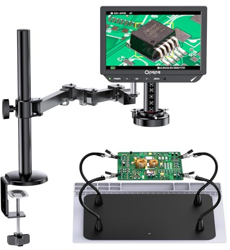 Opqpq 4K Auto-Focus Digitalmikroskop, 10 HDMI-Lötmikroskop mit Helfende-Hände-Station & Flexiblem Arm für Elektronikreparaturen, ODM802 Flex Münzlupe mit Ringlicht, USB-Lupe