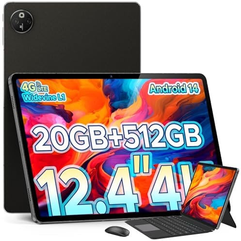 DOOGEE T30 Max 2024 Newest Tablet 12'' Android 14 512GB ROM+20GB RAM, 4K Display, 2.2GHz G99 Octa-core, 10800mAh 33W Fast Charging, 4G-LTE Android Tablet, Tablets with Keyboard & Case, Protective Film