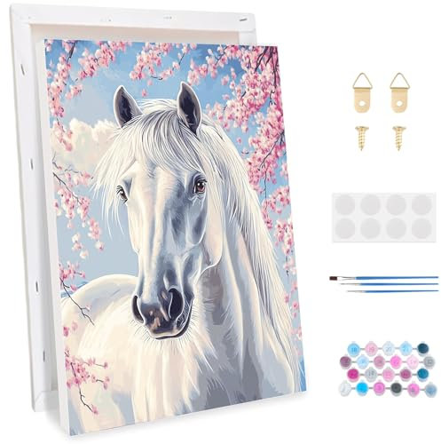 KEYIFA Peinture par Numéros pour Adulte, Kits de Peinture au Numéro avec Acrylique et Pinceaux, DIY Cheval Blanc Creatif Toile Painting à l'huile, Décoration de Maison 20x30cm