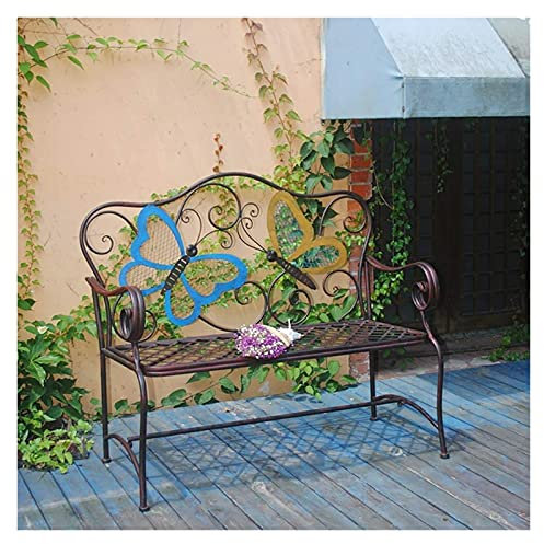 QUSYZD Außenbänke Bank Parkbank im Freien, Retro-Stuhl aus Schmiedeeisen, Doppelstuhl für den Innenhof im Freien, Terrassenbank aus rostfreiem Metall mit Rückenlehne