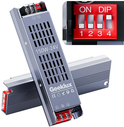 GEEKLUX LED Netzteil Trafo 24v dimmbar 150W, Led Transformator 220 230 Volt AC auf 24 Volt DC,Led Treiber Kein Rauschen, Kein Flimmern, Super Wärmeableitung,Kompakter Extrem Dünner für Streifen Licht