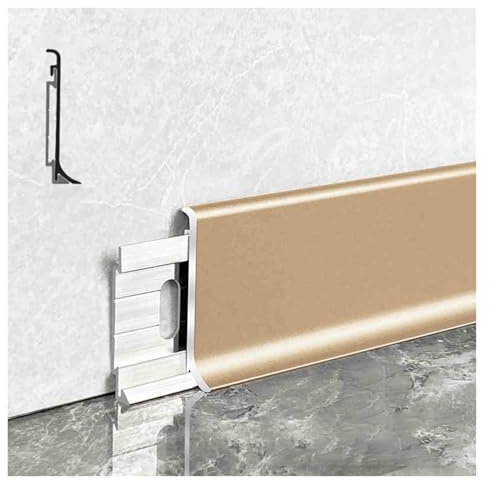 Sockelleisten Fussleisten 125 cm Wand Sockelleiste Trim Outdoor, Zuschneidbare Aluminium-Sockelleiste für Wohnung Korridor Keller Toilette, Bodensockel mit Schienen und Beschlägen(Style-1,W 2-2/5 in(6