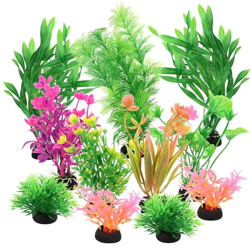 YARVPUV Aquarium Decoration Plante, 11 Pièces Vert Plantes Artificielle Aquarium Deco, Décoration Verte pour et Terrarium, Cachettes pour Poissons