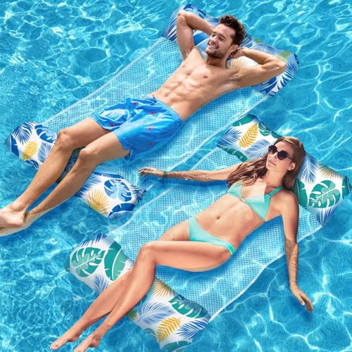 Mennitr 2 Pièces Bouee Piscine, XL Matelas Piscine, 4 en 1 Bouee Piscine Adulte, Matelas Gonflable Piscine, Hamac Matelas Piscine Gonflable, Bouée Piscine, Matelas Piscine Filet