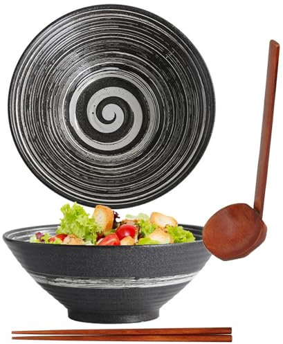 Bol à ramen, bol à ramen, bol japonais en céramique, bol à ramen, bol à ramen avec cuillère, baguettes, bols à soupe 1200 ml, bols à ramen, bols à céréales, saladiers