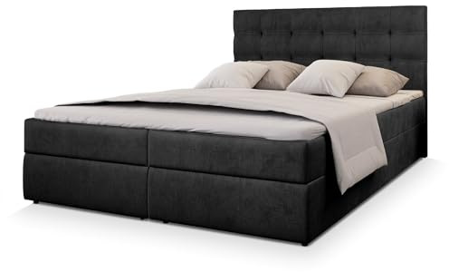 Masseno Boxspringbett GLOS M 160x200 cm Komplett-Set mit Matratze und Topper, Polsterbett mit Zwei Bettkästen -Schwarz, Monolith 95