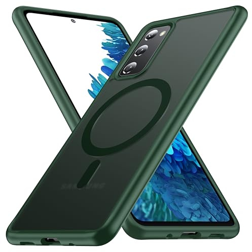 FNDMIL [NO.1 Magnetisch für Samsung Galaxy S20 FE Hülle mit MagSafe | [Translucent Matt][Anti-Fingerabdruck][Militär Stoßfest] Weich Silikon Handyhülle für Galaxy S20 FE Case 4G/5G Dunkelgrün