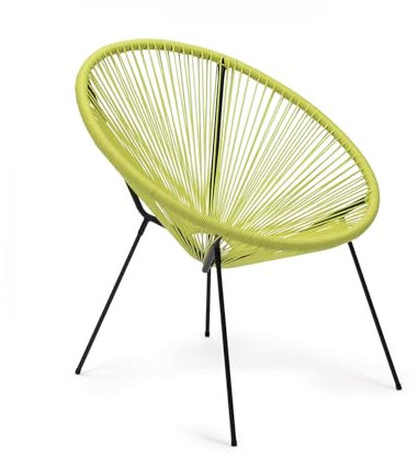 Rebecca Mobili Poltrona da Giardino, Sedia con Seduta Ovale, Giallo Nero, Acciaio PE, Design Rétro, Effetto Rattan, per Esterno Interno - Misure HxLxP: 80 x 70 x 76 cm - Art. RE7159