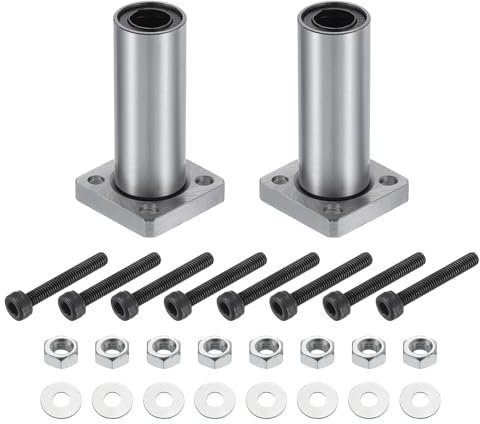 QUARKZMAN LMK10LUU Linear Kugellager 10mm Bohrung 19mm Außendurchmesser 55mm Länge Runde Flansch Nickelbeschichtet mit Schrauben für CNC Maschine 3D Drucker 2 Stück