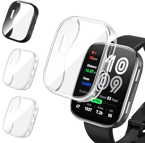 iVoler 3 Pezzi HD Clear Cover con Pellicola Protettiva per Amazfit Bip 6, Copertura Completa Custodia Anti-Graffio Ultra Sottile Morbida TPU Case, 2 Trasparente + 1 Nero