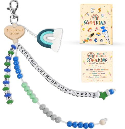 KUPITM6 Rechenkette Geschenk Einschulung Jungen, Glücksbringer Schulanfang Junge, Schlüsselanhänger Glücksbringer Schultüte Füllung, Schulanfang Geschenke mit Grußkarte Geschenkbox