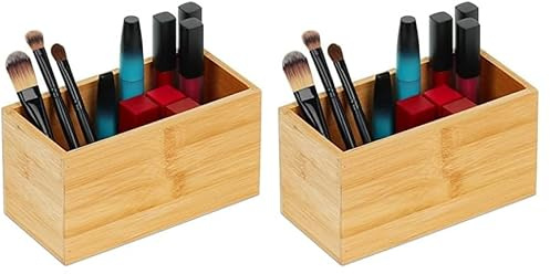 Relaxdays Ordnungsbox Bambus, schmale Aufbewahrungsbox ohne Deckel, HBT 9,5x18x9 cm, Bambusbox Küche, Bad, Büro, Natur (Packung mit 2)