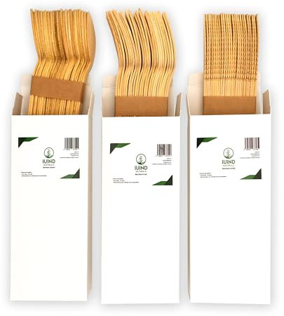 Disposable Cutlery 150 Pieces for Parties, Events, Picnic, Lunch Boxes, Take Away, Camping -17 cm Long - Sturdy and Strong - 100% Bamboo - IUIND NATURALS