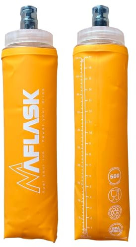 MAFLASK® Borracce Morbide 500 ml – Set di 2 SoftFlask Ø 42 mm Senza BPA,Leggere, Anti-Perdita, Bottiglie d’Acqua Sportive per Running, Trail, Escursionismo & Ciclismo (500ML - 2 pezzi) (Arancione)