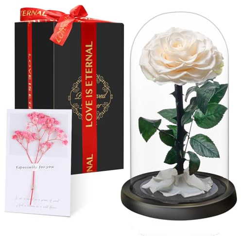 Rosa Stabilizzata Vera Regalo Donna in Cupola Vetro - Donna Regalo Compleanno, Rosa Eterna Idee Regalo Mamma Moglie Fidanzata Nonna, per San Valentino Anniversario Festa della Compleanno Natale
