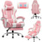 LUCKRACER Silla Gaming, Silla Gamer con Masaje, Silla de Oficina Ergonómica con Reposapiés, 150 kg, Asiento Gaming, con Reposacabezas y Reposapiés Retractable, Rosa