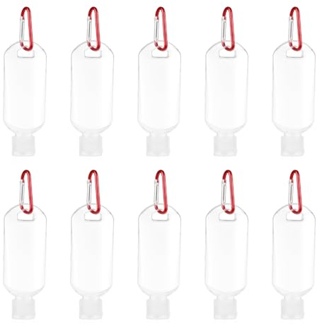 Hoite 10 botellas de desinfectante de manos de 60 ml con llavero, portátiles, a prueba de fugas, de plástico, con tapa abatible para uso en el hogar, la oficina y exteriores.