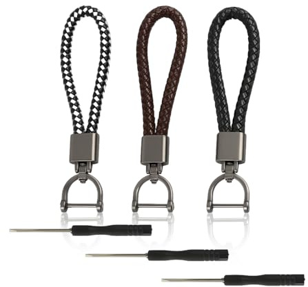 pawpoem 3 PCS Geflochtenes Leder Schlüsselanhänger, für Auto & Motorrad, Robuster Schlüsselanhänger aus Metall & PU, Universal für Männer & Frauen, Geschenkidee