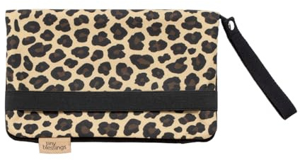 Tiny Blessings Windeltasche mit Wickelunterlage für unterwegs, Extra starkes Verschlussband, Schlaufe zum Tragen/Hängen, Mit viel Platz, Babyparty-Geschenk (Leopard)