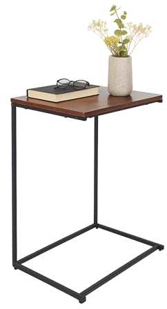 Relaxdays side table, C-shaped, wide surface, HxWxD: 60 x 55 x 35 cm, sofa table to slide under, black/brown