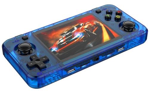 R36H retro handheld console, portable game console with 3.5-inch IPS display and 3000mAh battery, equipped with Linux system, built-in classic gaming dual 3D joystick with 128GB storage space - blue ﻿