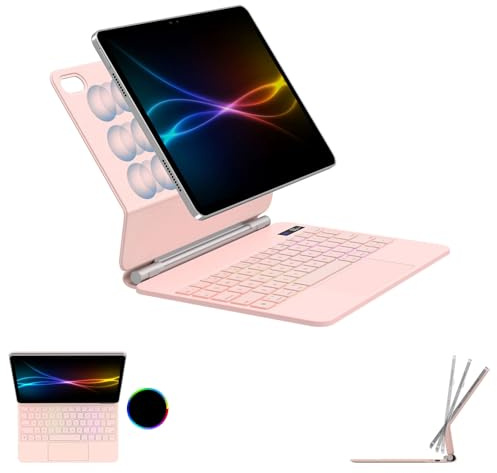 TECHGEAR Keyboard Case for iPad 11 A16 (2025) & 10.9 (10th Gen 2022), Slim Magnetic Floating Stand, Bluetooth QWERTY, Multi-Touch Trackpad, 7-Color Backlit Keyboard for Students, Travel & Work