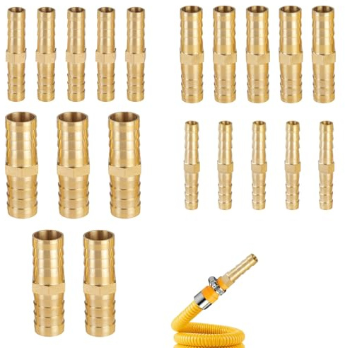 Kuugeo Raccord Durite pour Essence, 20 pièces Bout A Bout Durite, Barbed Brass Raccords Laiton Cannelés, Adaptateur Durite pour Diesel, Raccord Carburant, pour Les Tubes De Trachée(6mm/8mm/10mm/12mm)