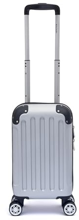 Boleedy Handgepäck Koffer, 40X25X20cm, Leichter Trolley Reisekoffer, Hartschalen Koffer, Luggage Set für Ryanair & Easyjet Flugzeug (Silver, S)