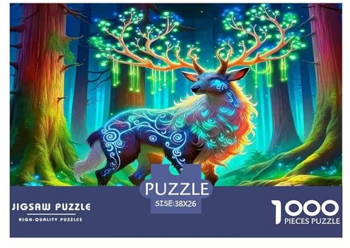 Puzzle Hirsch 1000 Stücken Für Erwachsene,Magischer Leuchtender Wald EIN Unmögliches Geschicklichkeitsspiel Lernspiel Spielzeug Geschenk Home-Dekoration 38x26cm/1000pcs