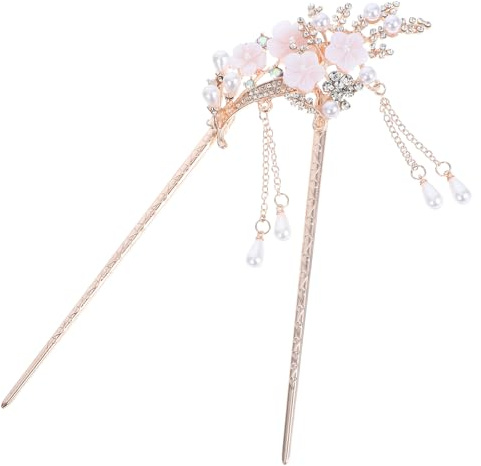 2pcs Vintage Flower Hair Sticks Alloy Hairpins with Pearl Tassels | Traditional Ethnic Style, Unique Pattern, for Women and Ladies, Casual or Celebrations, Decorative Set