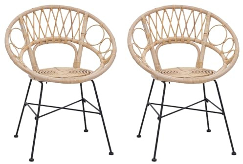 Kaorsrow Esszimmerstühle 2er Set Rattan Natur 49x51x81 cm, handgewebtes Design, 220 kg belastbar, robuster Eisenrahmen, Modernes Dining Chair Set für Küche Esszimmer Wohnbereich