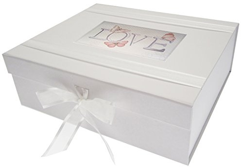 White Cotton Cards Love Large Keepsake Box, Vintage Butterflies, Board, White, 27.2 x 32 x 11 cm
