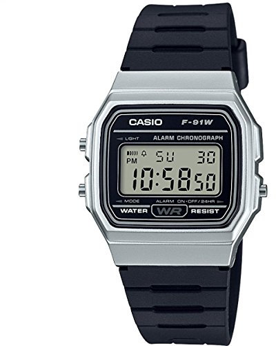 Casio Unisex Quartz Armbanduhr, 32.00mm Gehäusegröße mit LCD digital Zifferblatt und schwarz Rubber Strap Armband F-91WM-7AEF