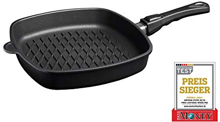 AMT Gastroguss Eckpfanne 28 x 28 cm, 5 cm hoch, mit BBQ-Boden, abnehmbarer Stiel, nicht induktionsgeeignet, Lotan® Antihaft-Veredelung, Gusspfanne (Aluguss), AMZN-E285BBQ-Z20B